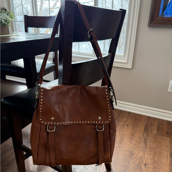 Jen & Co Indigo Vegan Leather Backpack/Shoulder bag Light Brown/Tan w/ studs - Picture 2 of 15